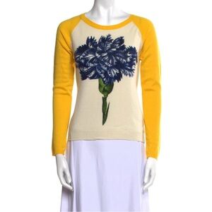 Samantha Sung Yellow and Cream Floral Sweatshirt 100% cashmere